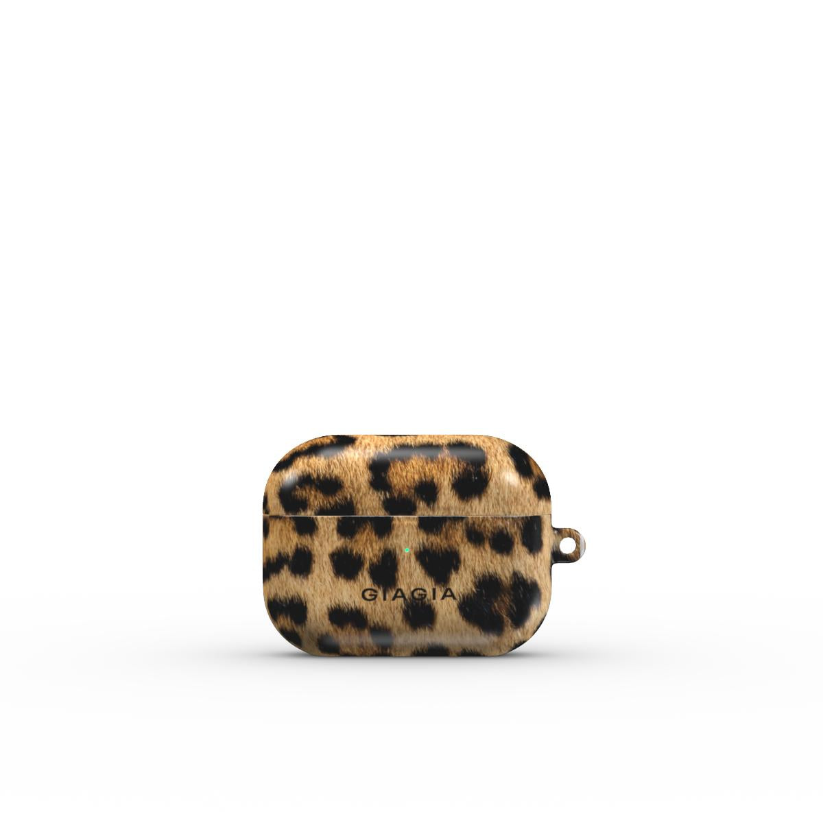 Leopard print case with 'GIAGIA' branding on a white background