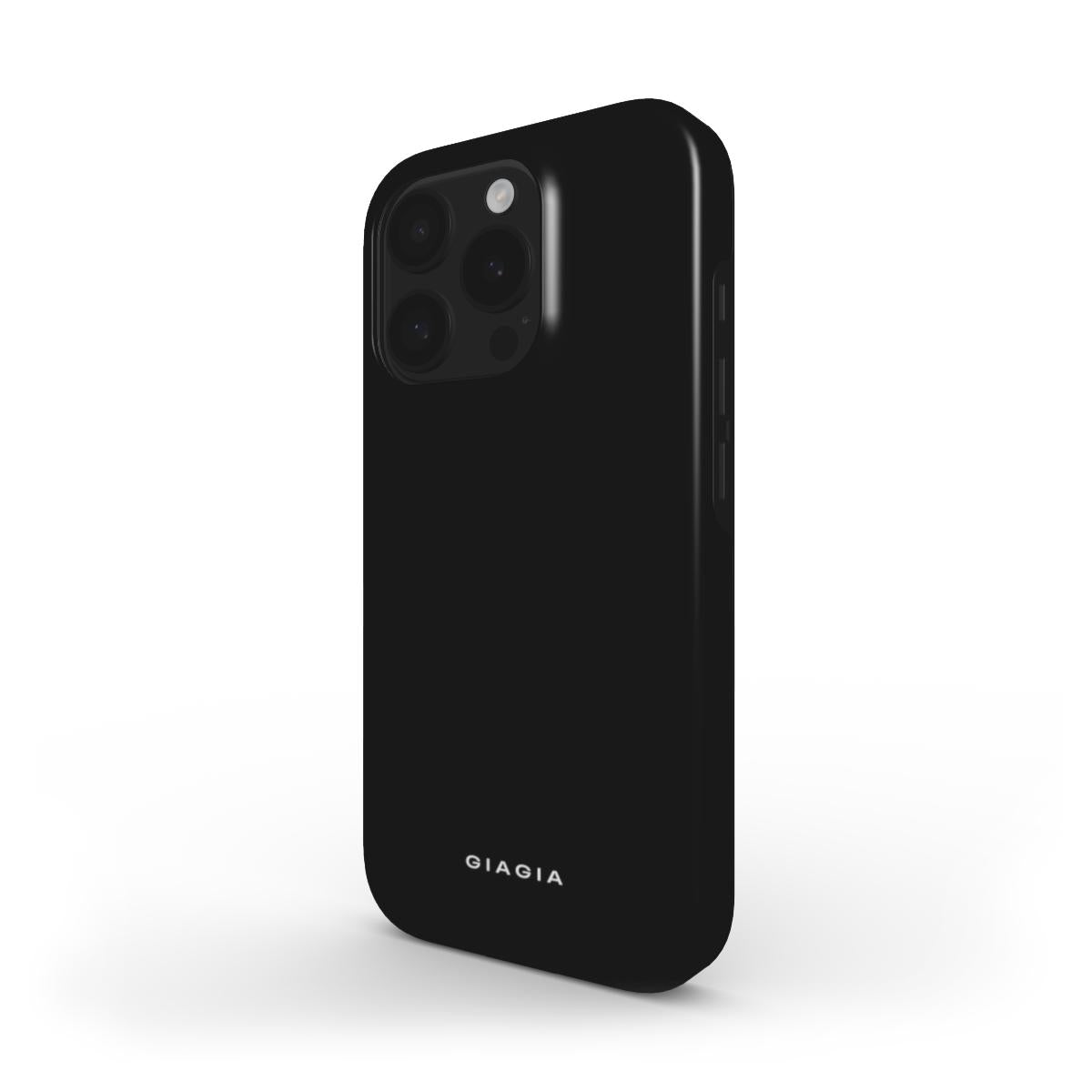 Black phone case with 'GIAGIA' branding on a white background