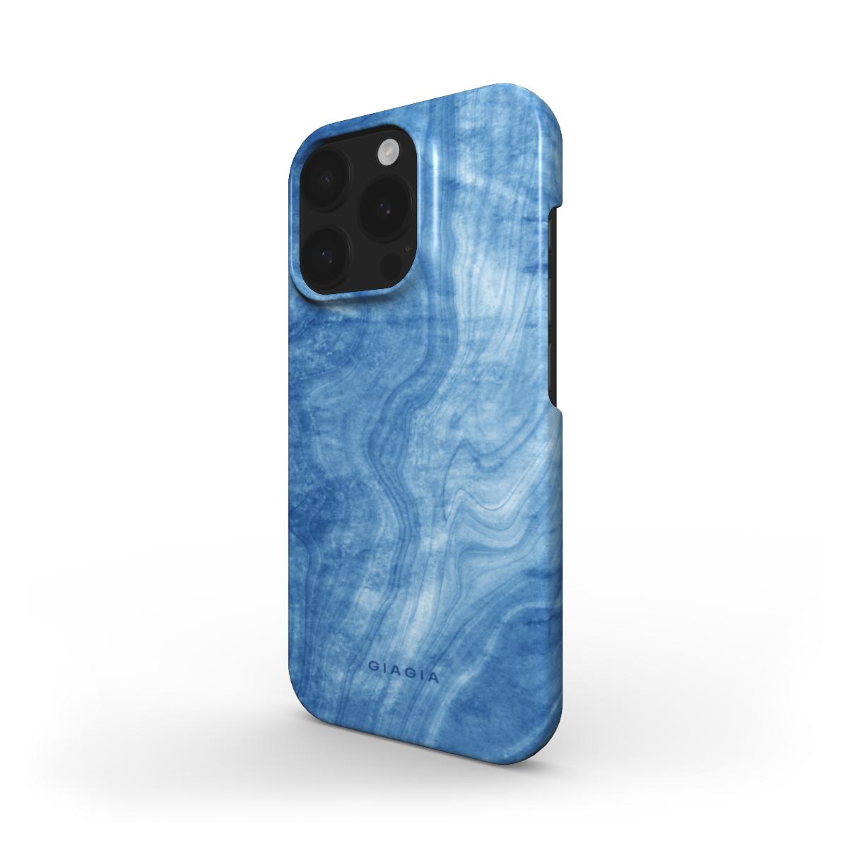 Blue marble-patterned phone case on a white background