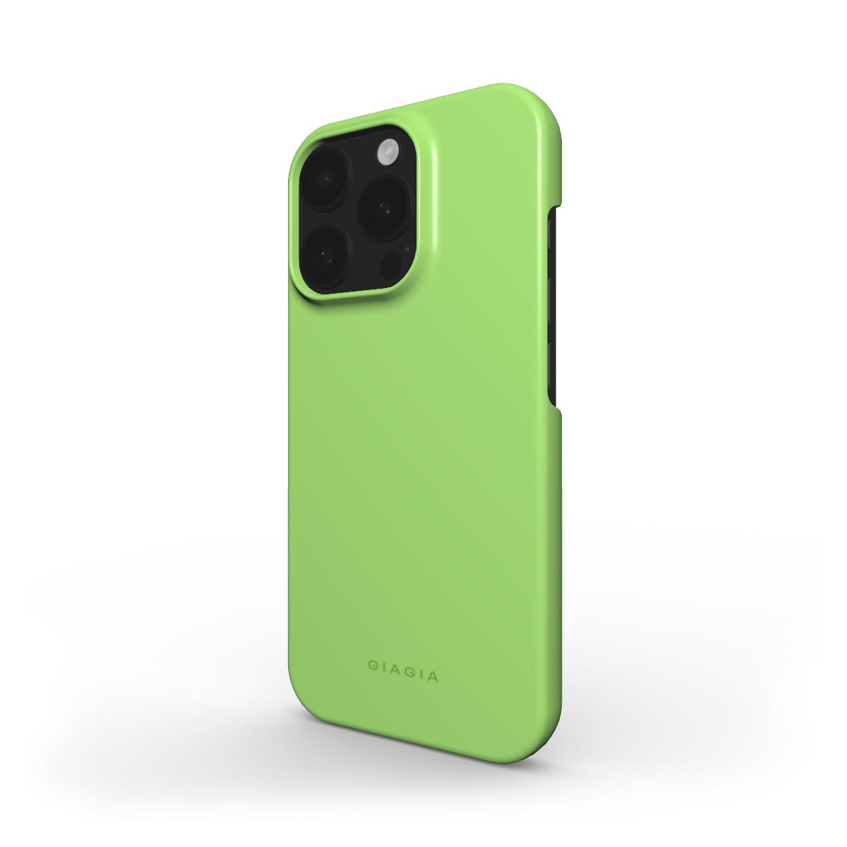 Green phone case with 'GIAGIA' branding on a white background