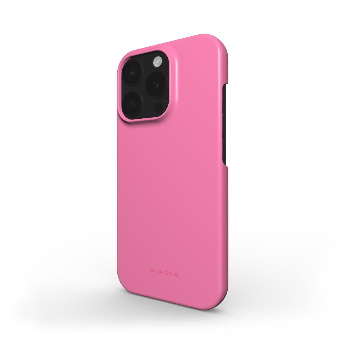 Pink phone case with 'GIAGIA' branding on a white background