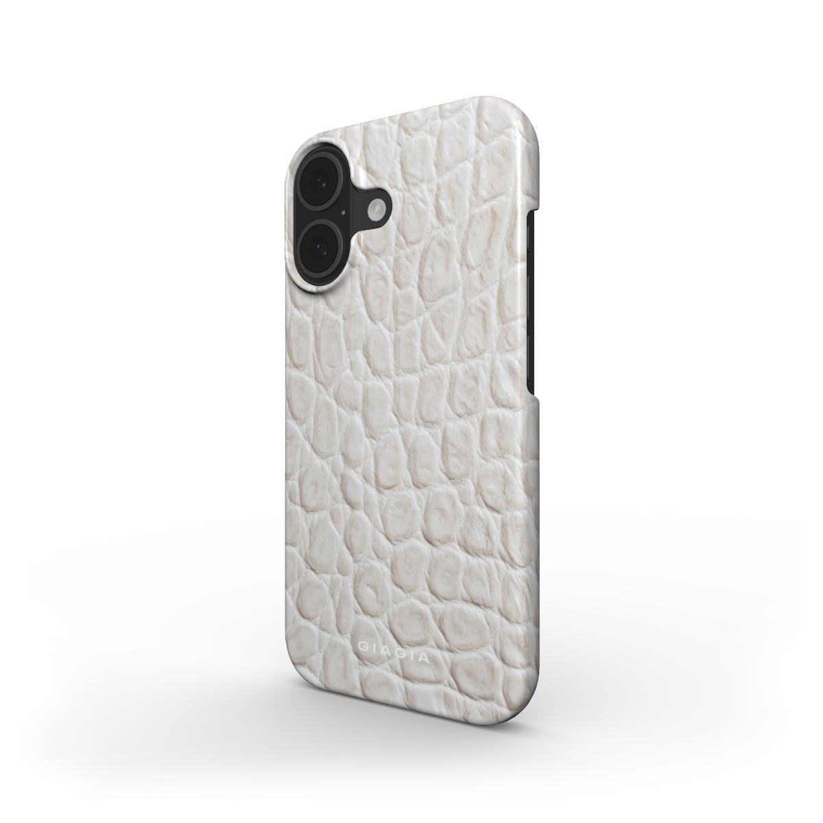 White crocodile design phone case on a white background