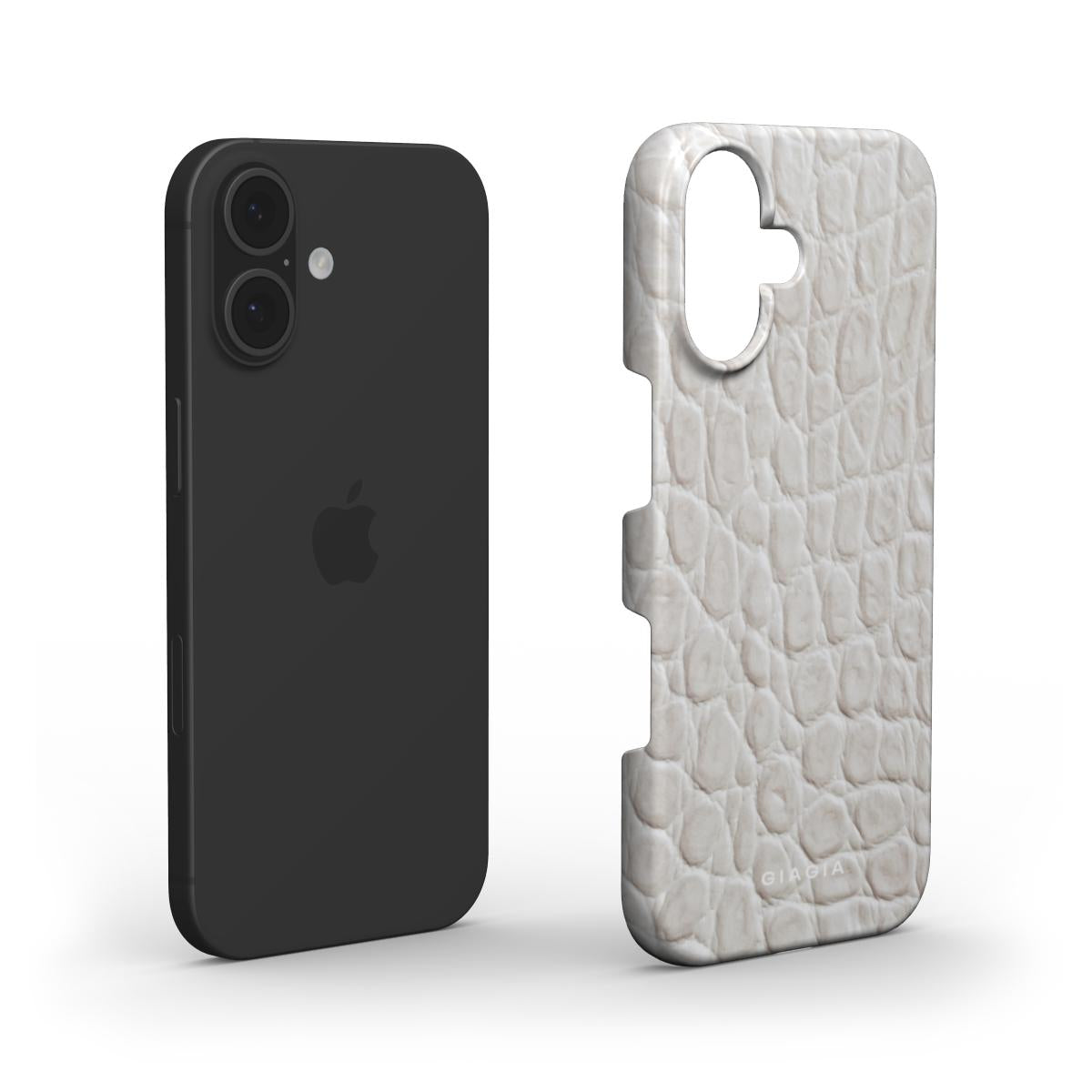 Black phone case and white crocodile design  phone case on a white background