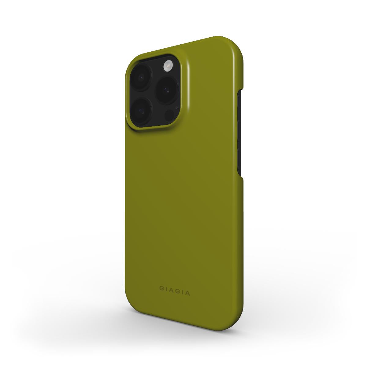 Green phone case with 'GIAGIA' branding on a white background