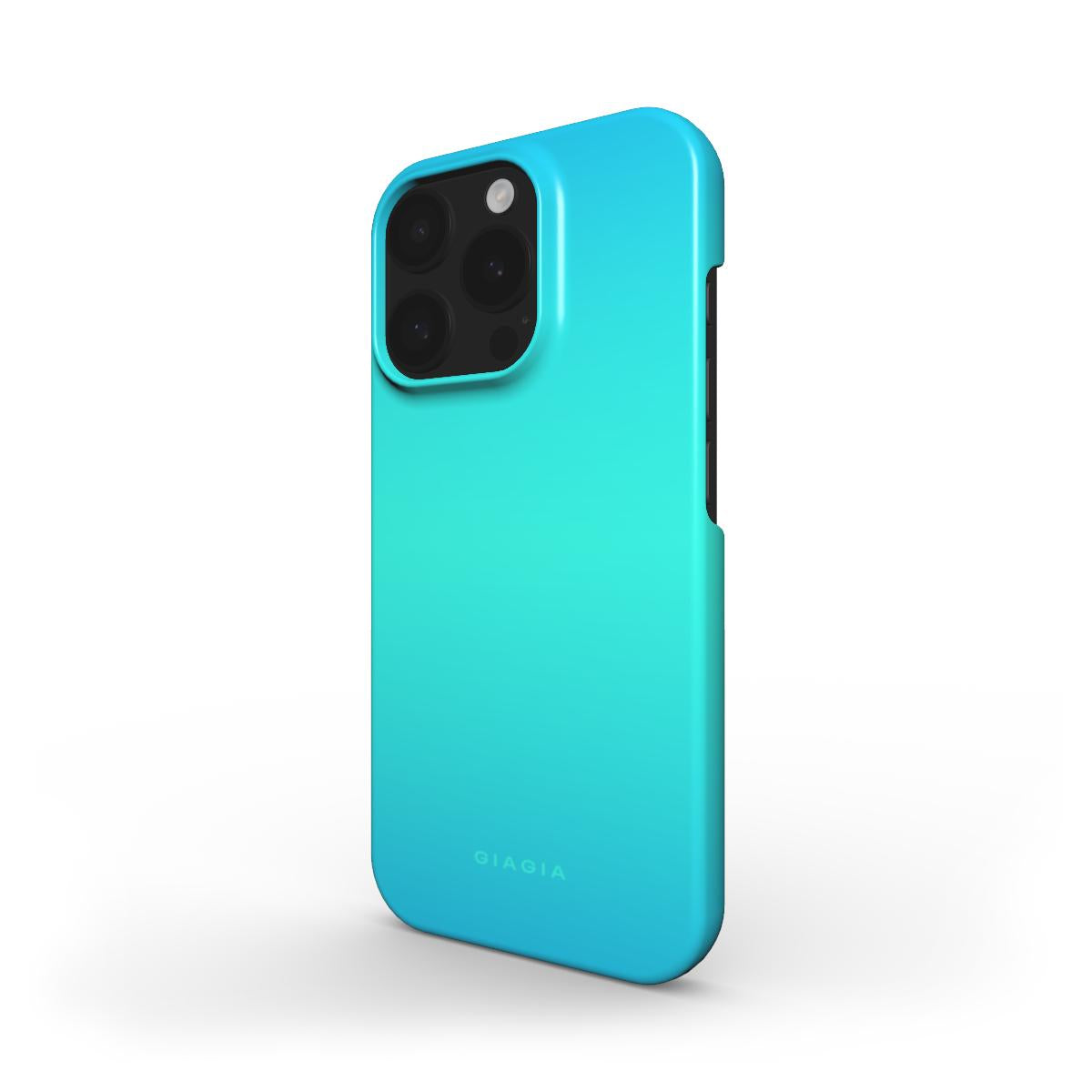 Turquoise phone case with 'GIAGIA' branding on a white background