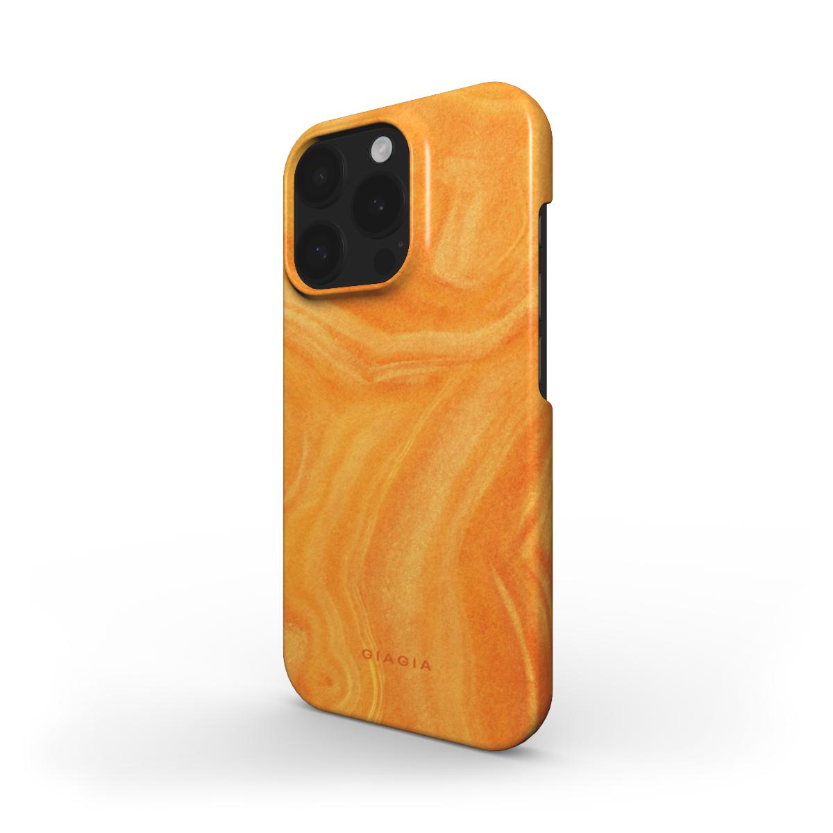 Orange marble-patterned phone case on a white background