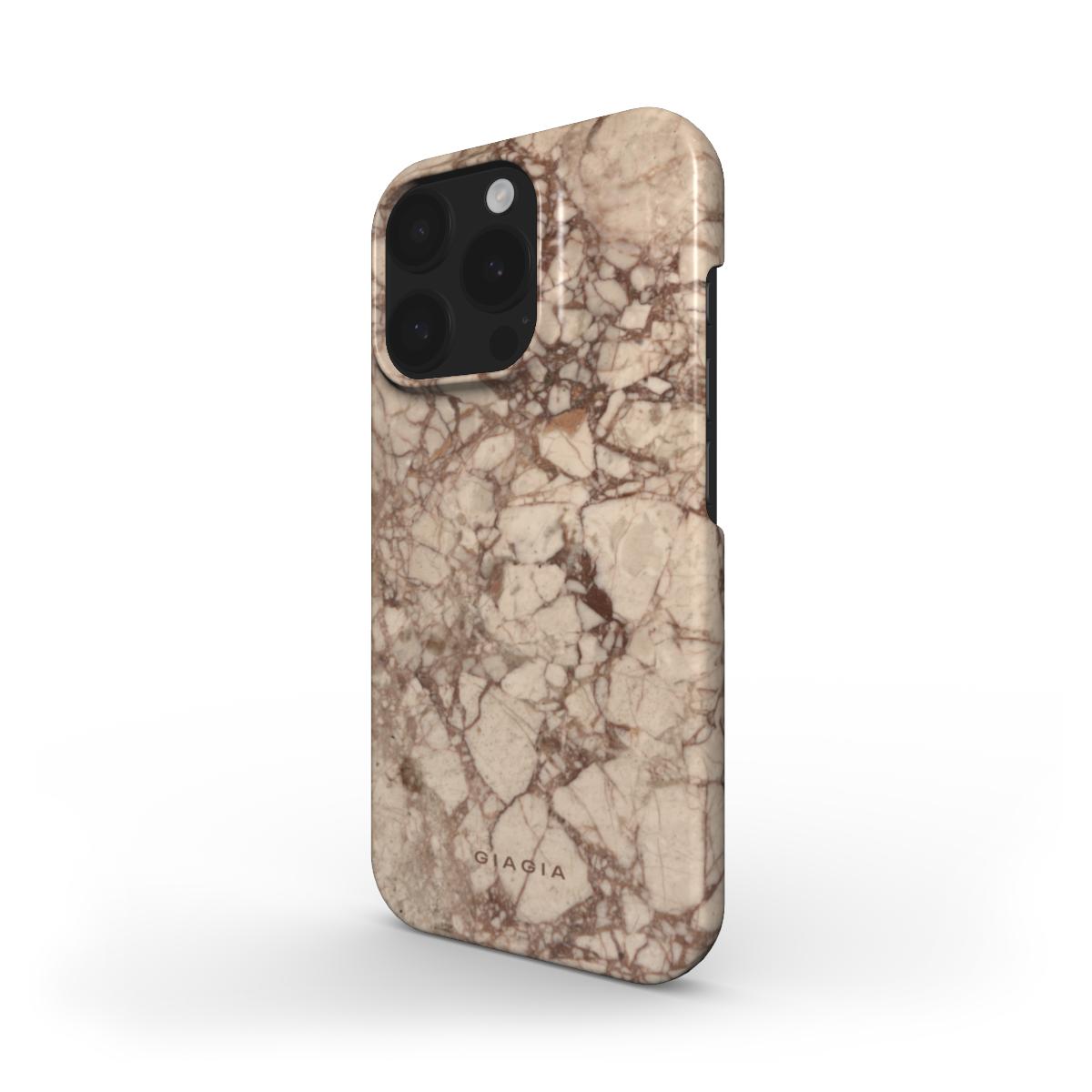 Marble-patterned phone case with 'giagia' branding on a white background
