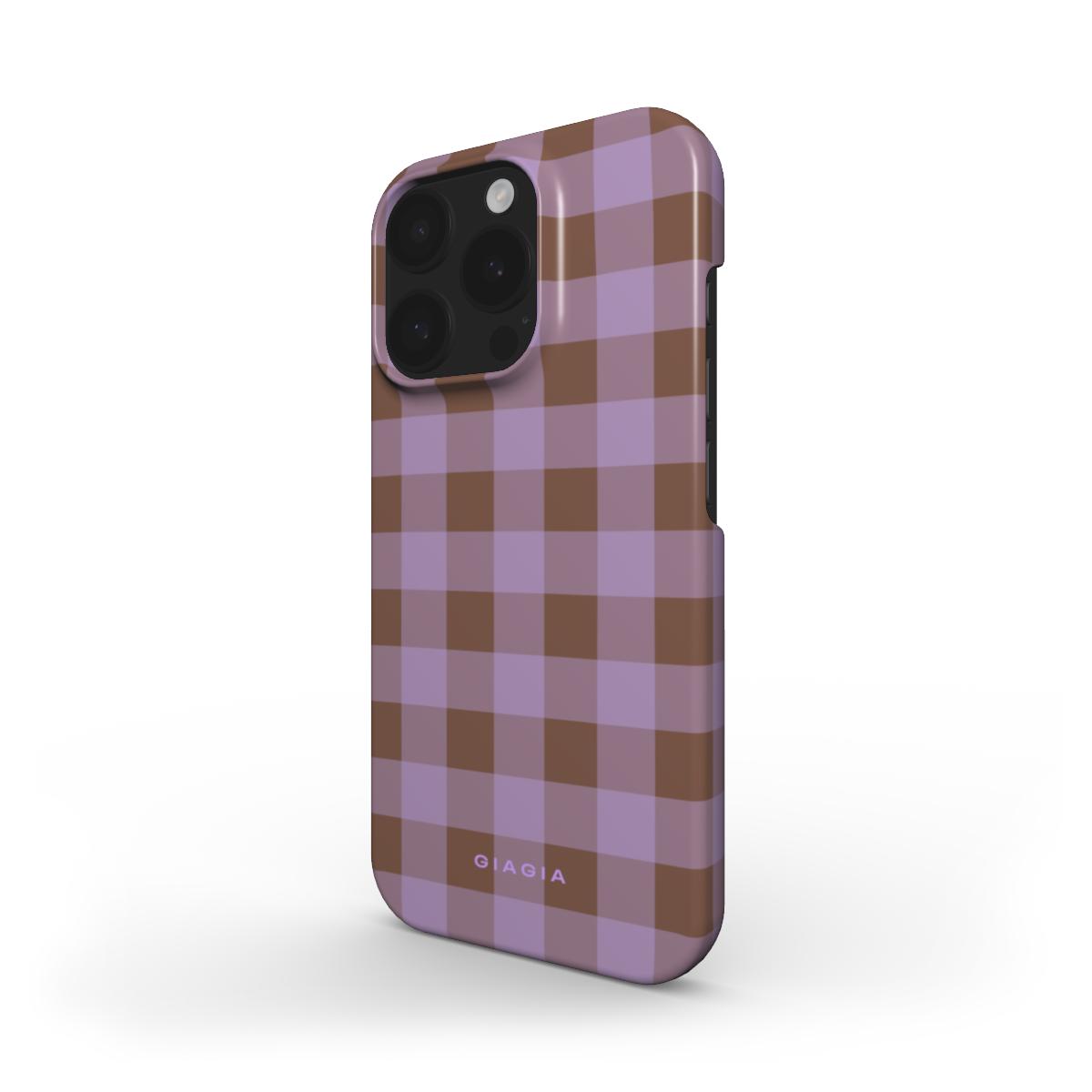 Plaid patterned phone case on a white background