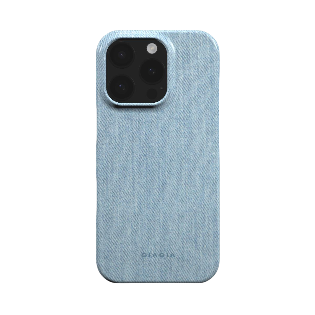 Blue textured phone case with 'GIAGIA' branding on a white background