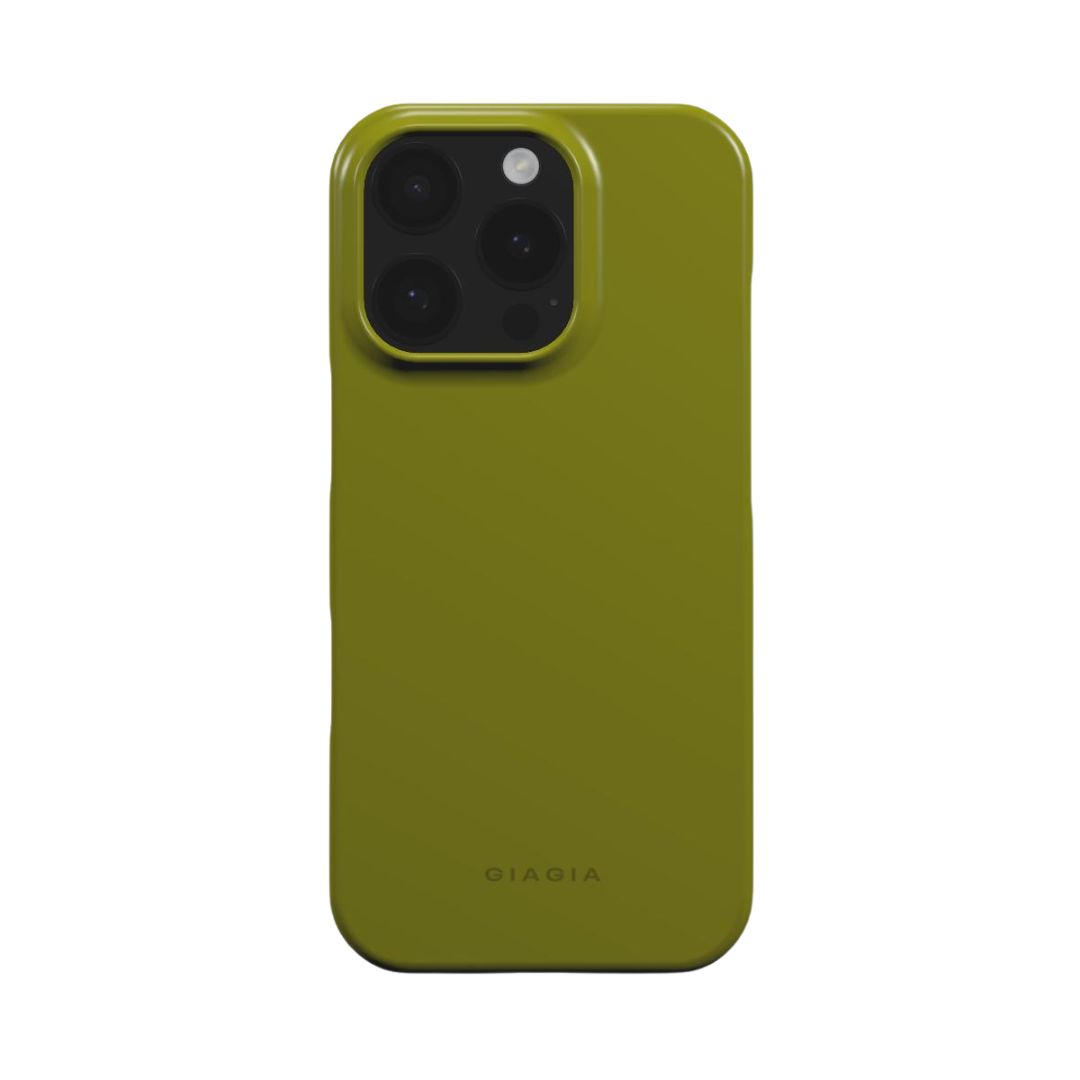 Green phone case with 'GIAGIA' branding on a white background