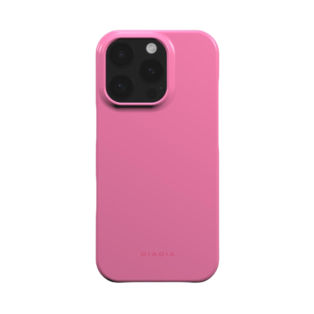 Pink phone case with 'GIAGIA' branding on a white background