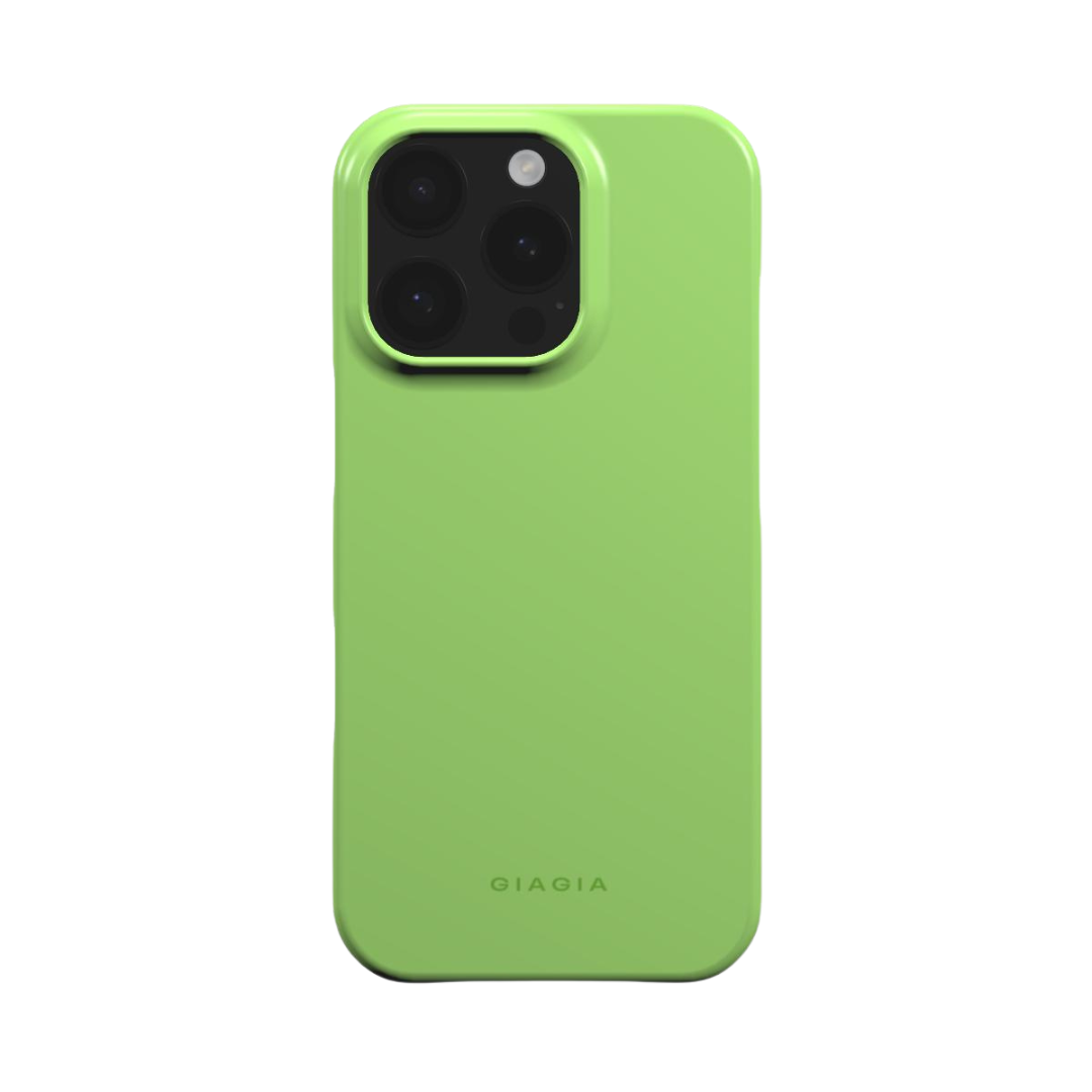 Green phone case with 'GIAGIA' branding on a white background