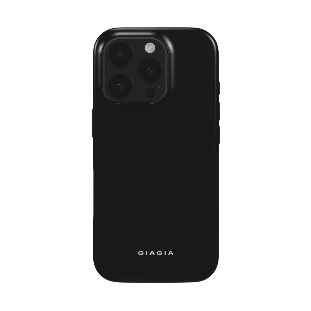 Black phone case with 'GIAgia' branding on a white background