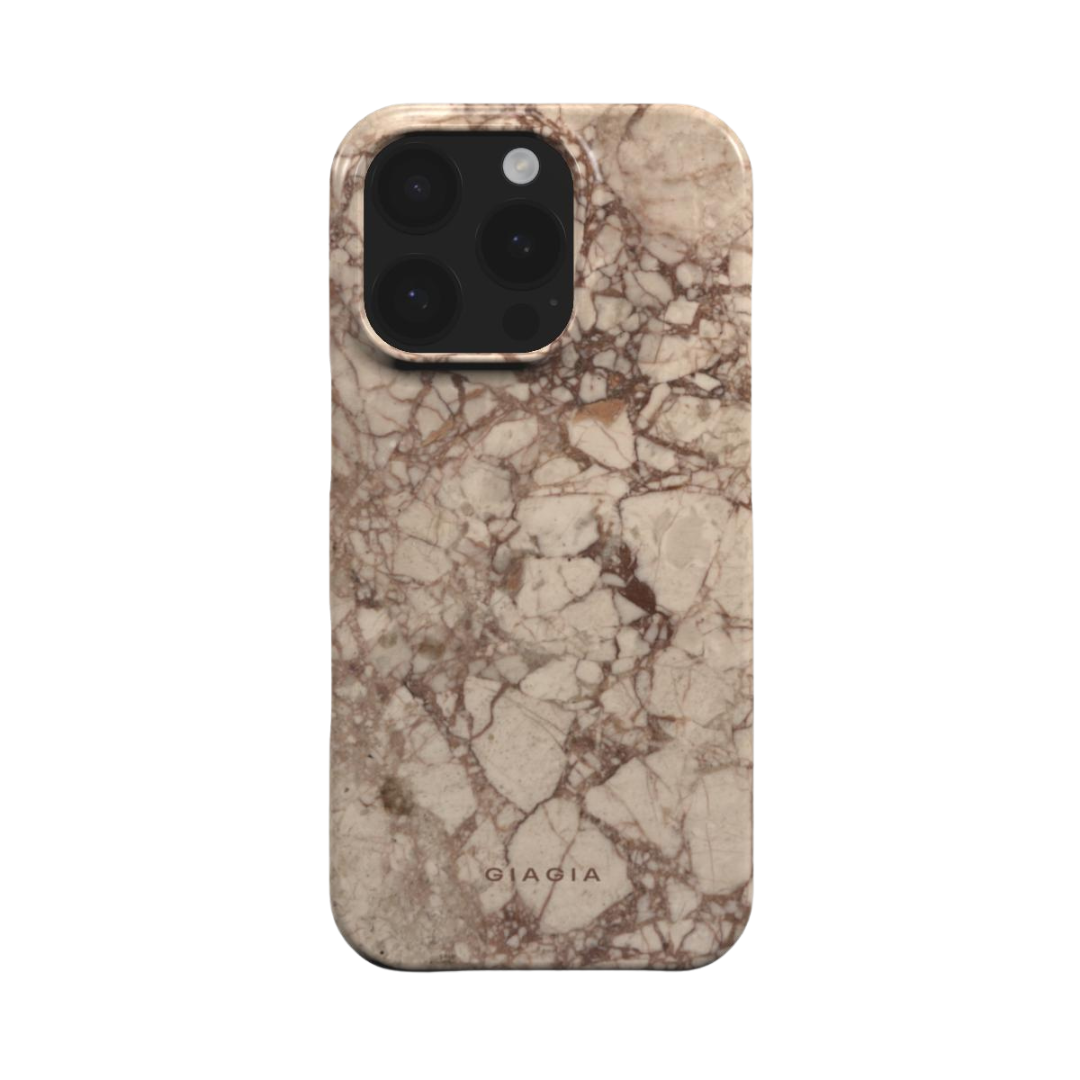 Marble-patterned phone case with 'GIAgIA' branding on a white background