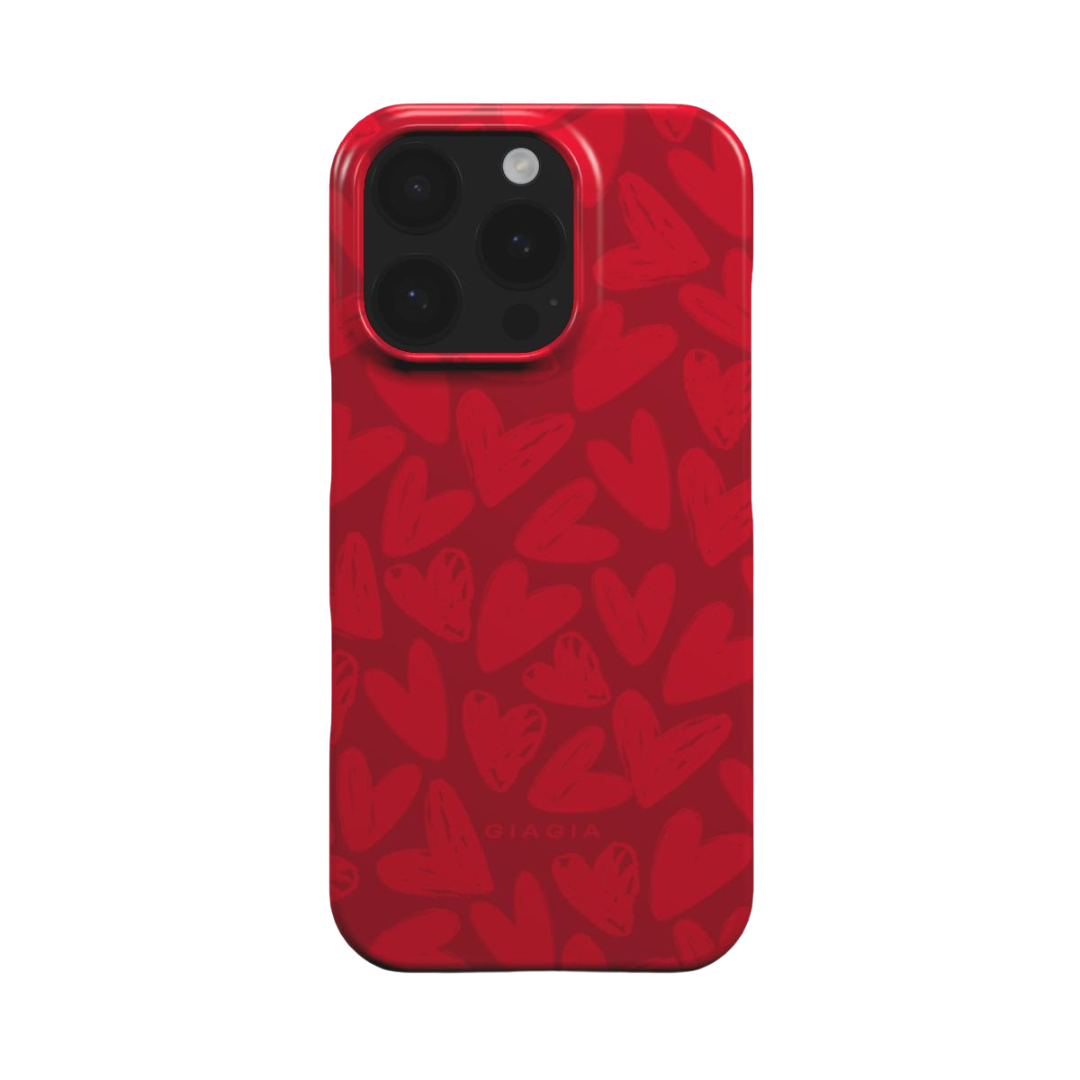 Red phone case with heart pattern on a white background